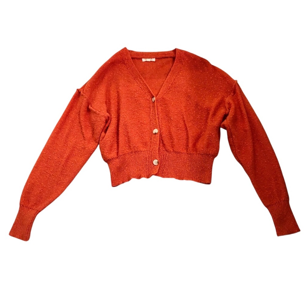 Listicle Pumpkin Orange Textured Knit Cardigan with Boho Vibe Size M